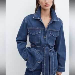 Mango Dark Blue Denim Jean Jacket with Belt
